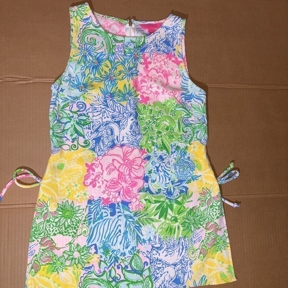 Lilly Pulitzer Donna Top Tunic Cheek to Cheek Green Yellow Blue Pink XS Bow - Picture 3 of 14